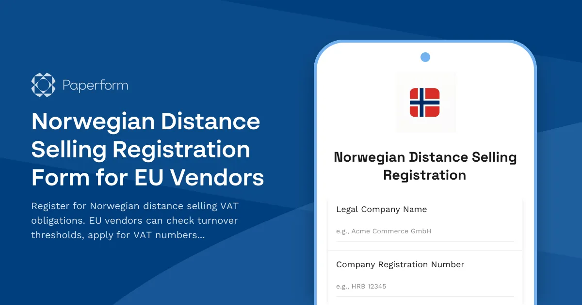 Norwegian Distance Selling Registration Form for EU Vendors