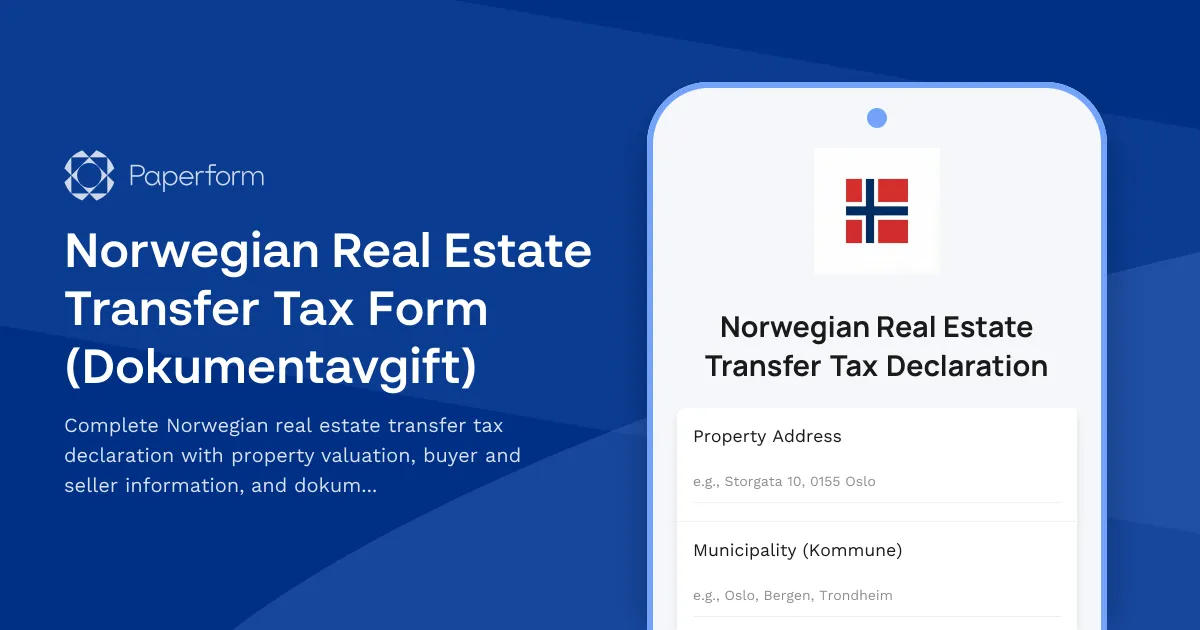 Norwegian Real Estate Transfer Tax Form (Dokumentavgift)