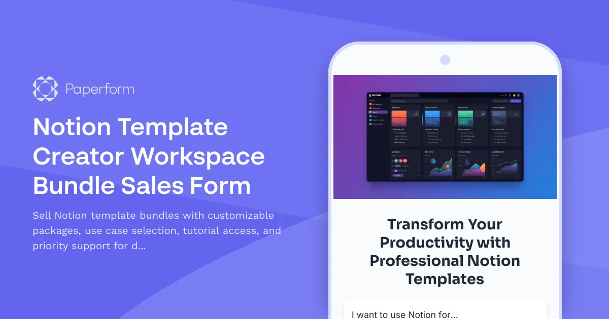 Notion Template Creator Workspace Bundle Sales Form
