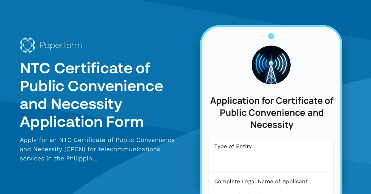 NTC Certificate of Public Convenience and Necessity Application Form