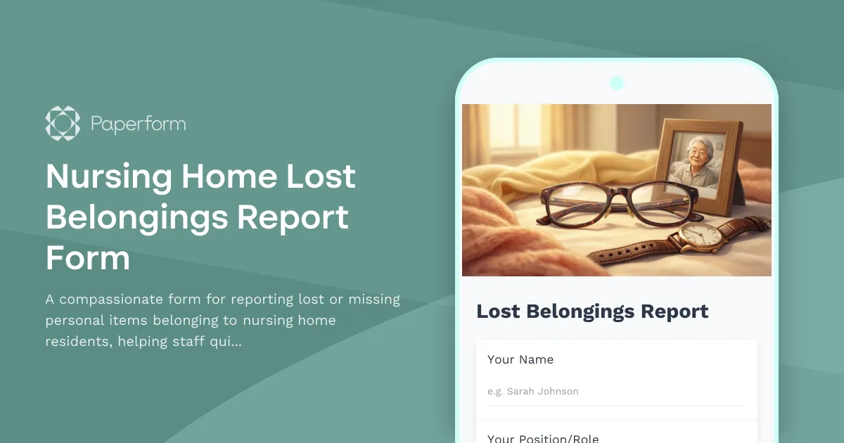 Nursing Home Lost Belongings Report Form