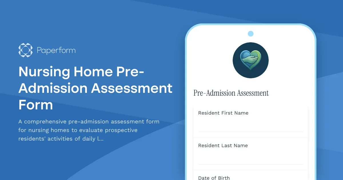 Nursing Home Pre-Admission Assessment Form