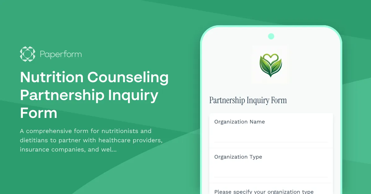 Nutrition Counseling Partnership Inquiry Form