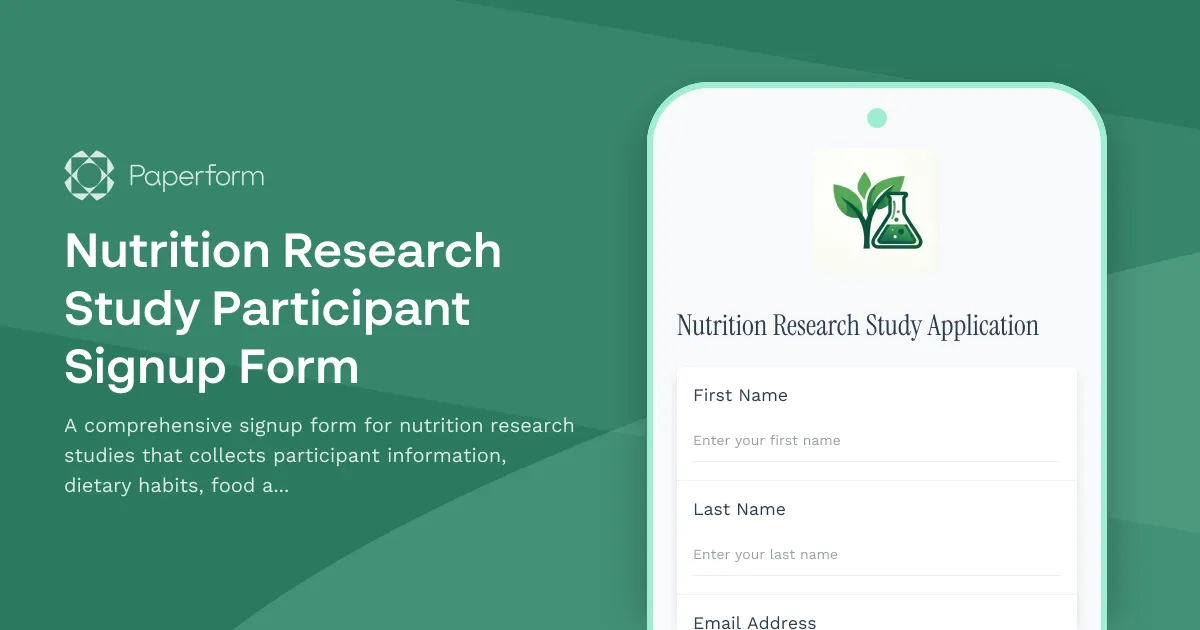 Nutrition Research Study Participant Signup Form