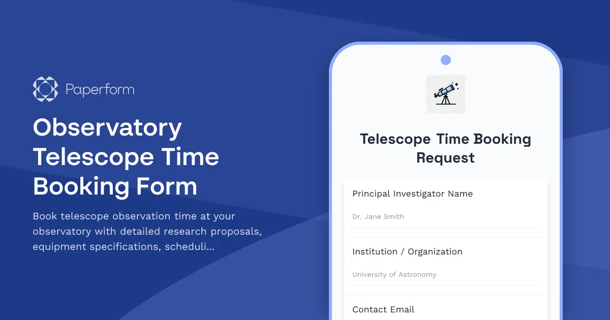 Observatory Telescope Time Booking Form