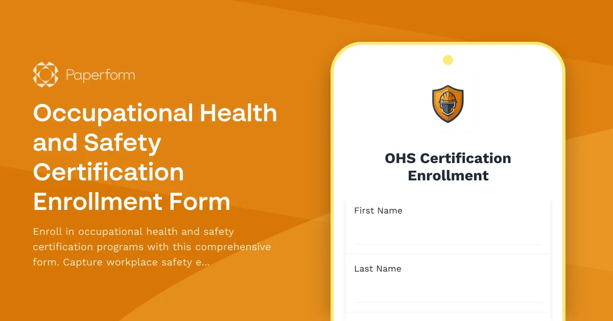 Occupational Health and Safety Certification Enrollment Form