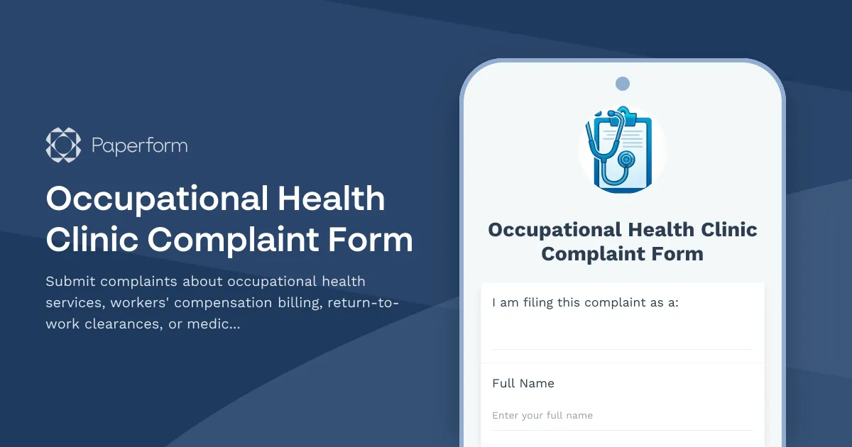 Occupational Health Clinic Complaint Form