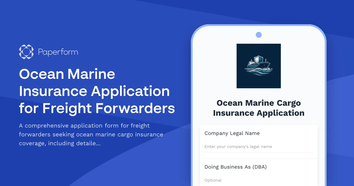 Ocean Marine Insurance Application for Freight Forwarders