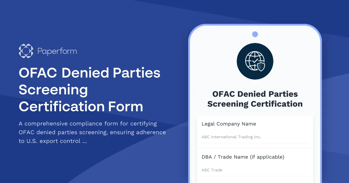 OFAC Denied Parties Screening Certification Form