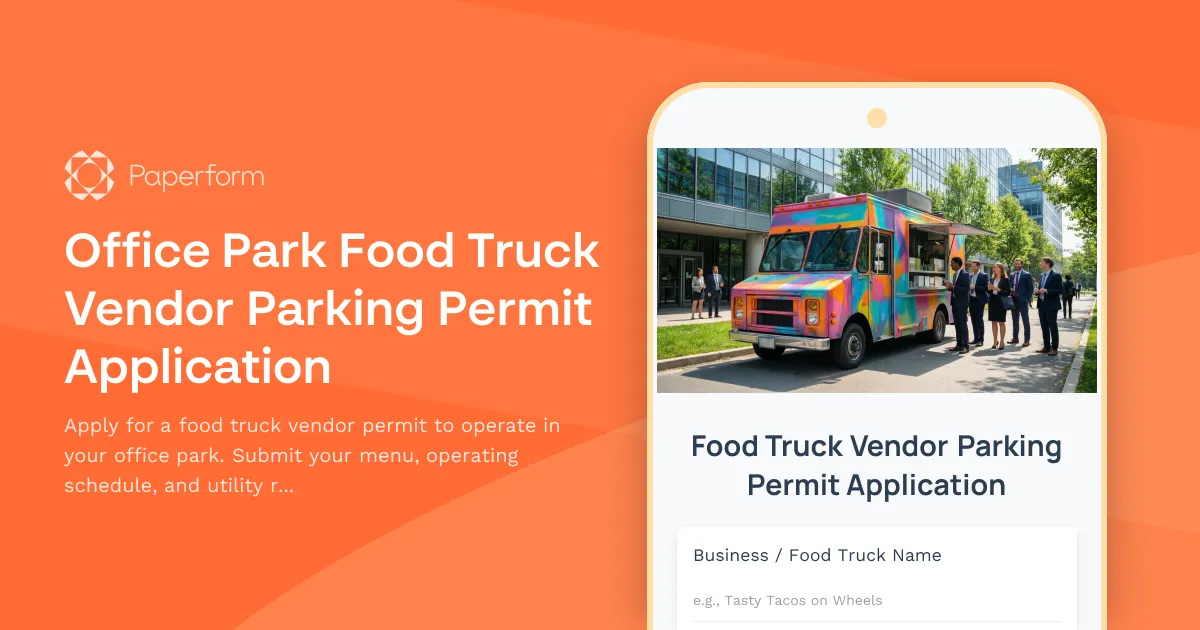 Office Park Food Truck Vendor Parking Permit Application