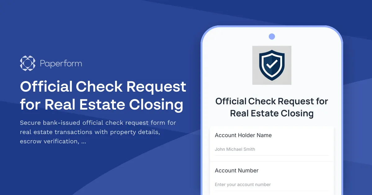 Official Check Request for Real Estate Closing