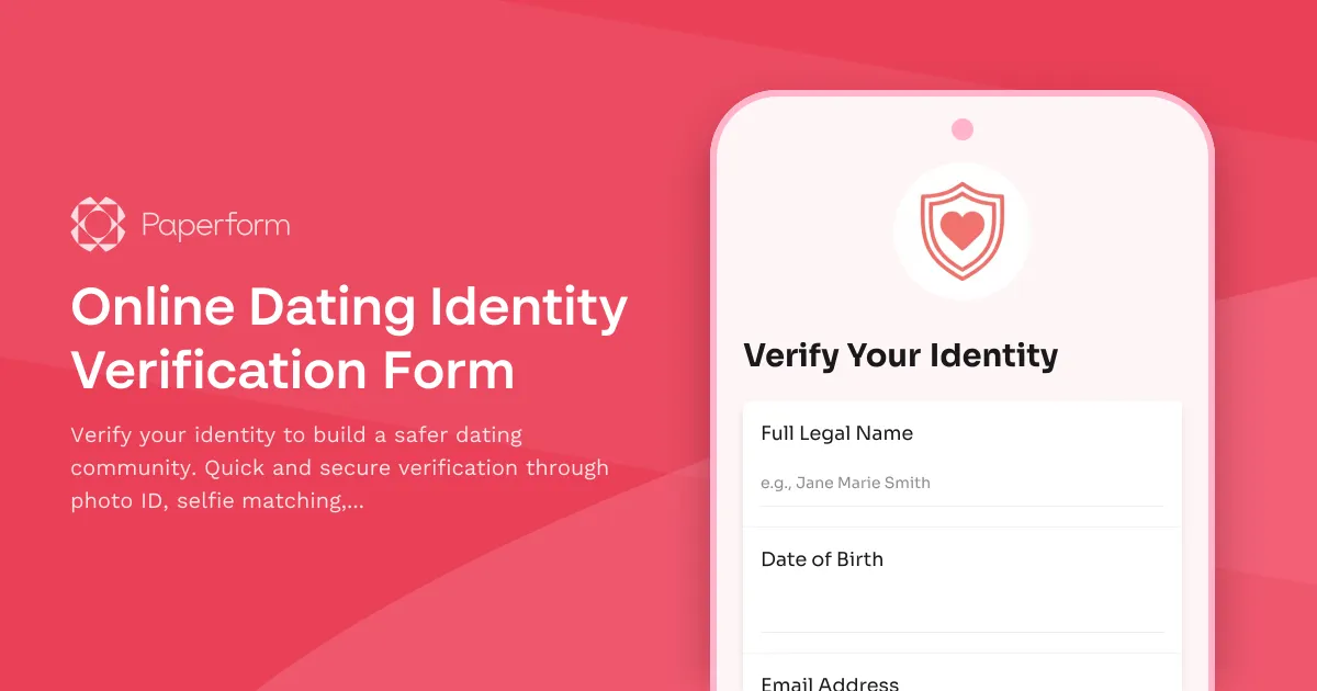 Online Dating Identity Verification Form