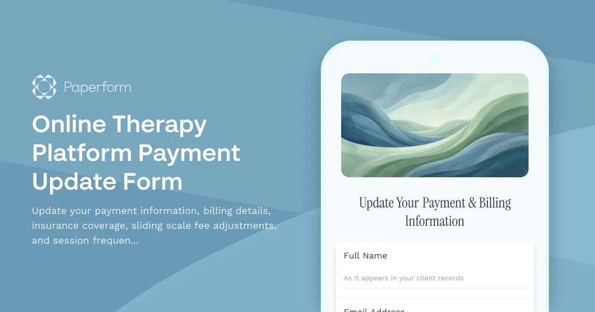 Online Therapy Platform Payment Update Form