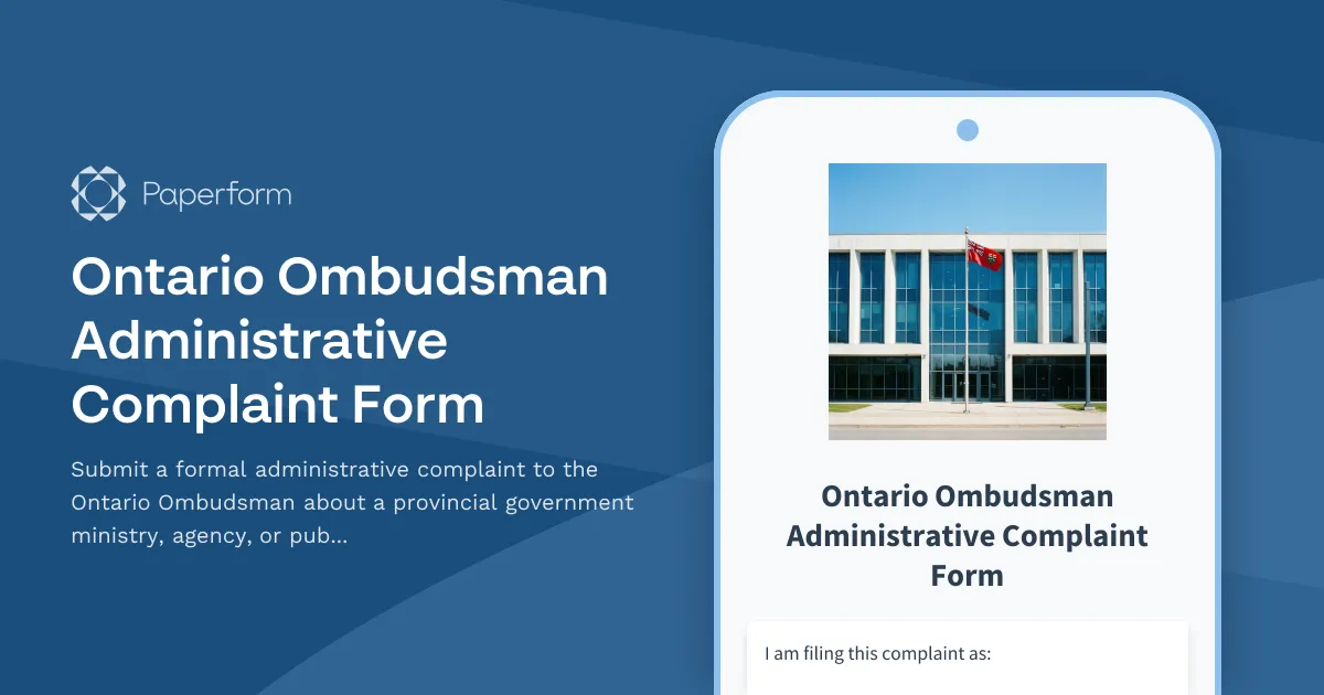 Ontario Ombudsman Administrative Complaint Form