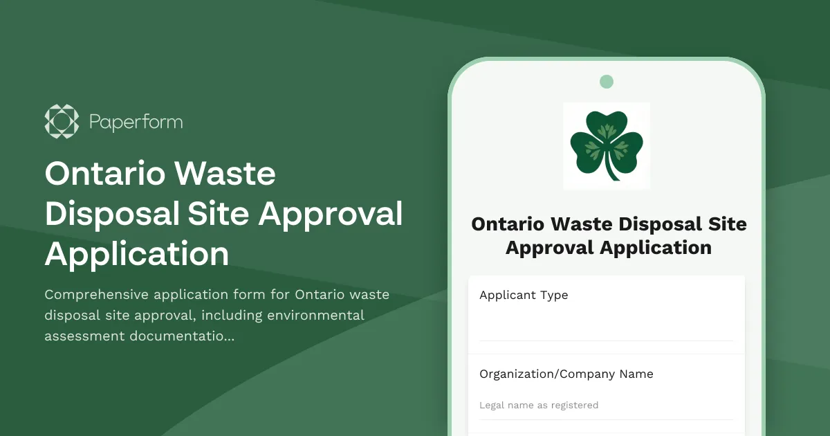Ontario Waste Disposal Site Approval Application