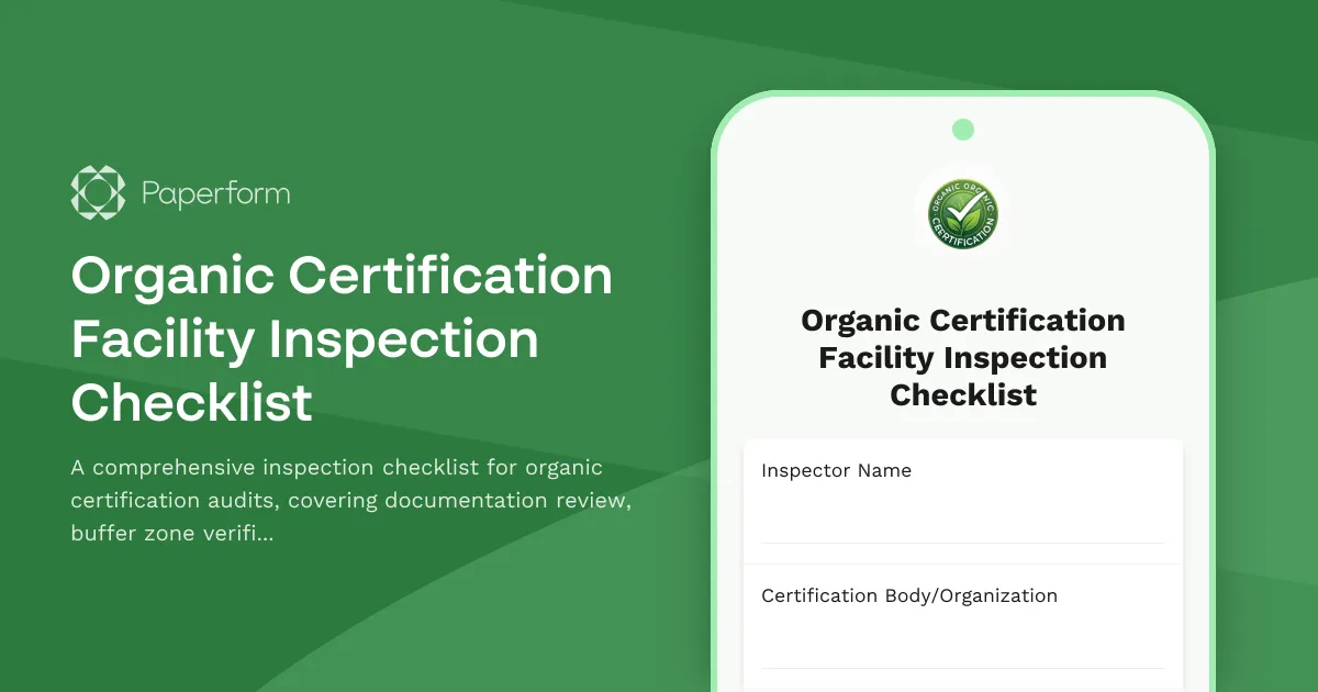 Organic Certification Facility Inspection Checklist