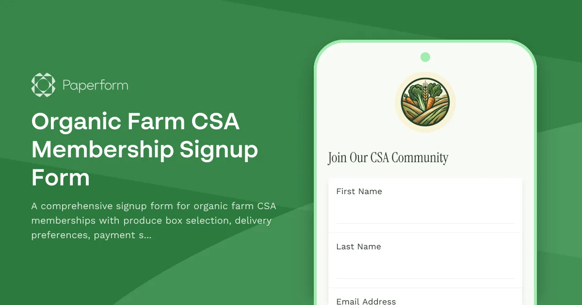 Organic Farm CSA Membership Signup Form