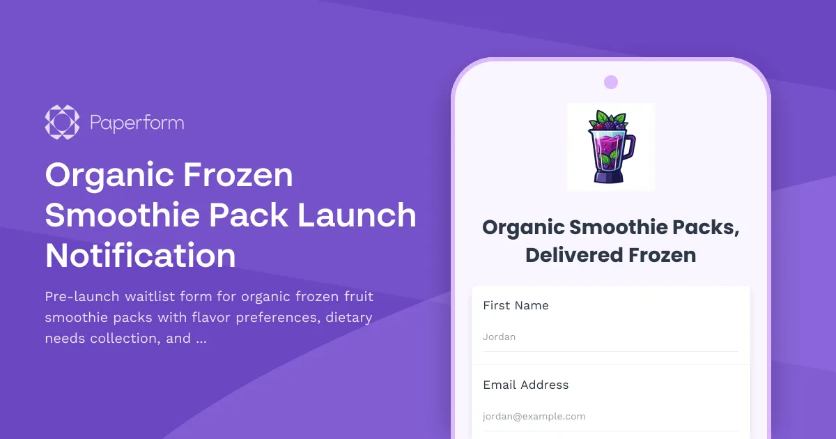 Organic Frozen Smoothie Pack Launch Notification