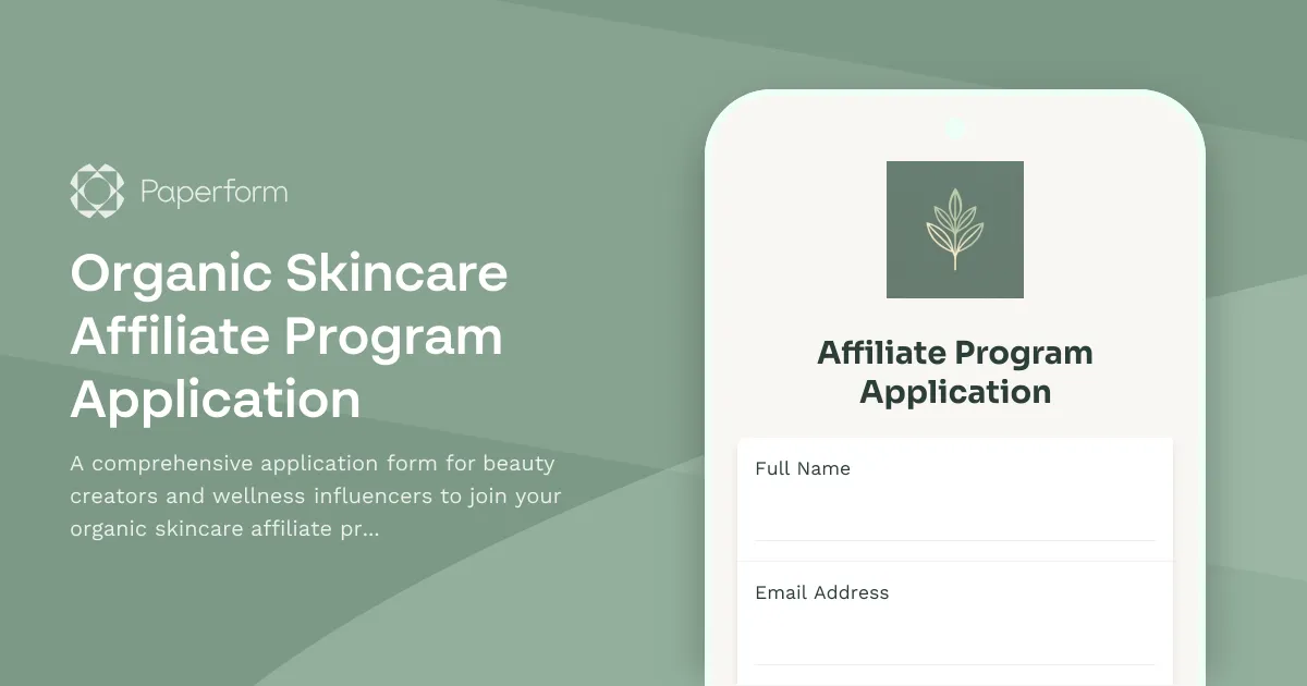 Organic Skincare Affiliate Program Application