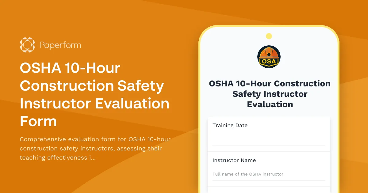 OSHA 10-Hour Construction Safety Instructor Evaluation Form