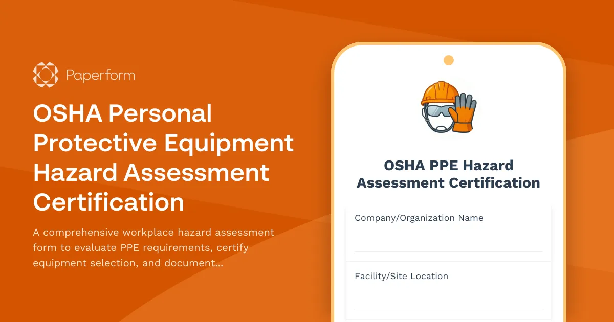 OSHA Personal Protective Equipment Hazard Assessment Certification