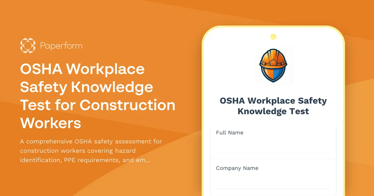 OSHA Workplace Safety Knowledge Test for Construction Workers