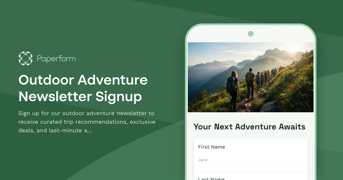 Outdoor Adventure Newsletter Signup