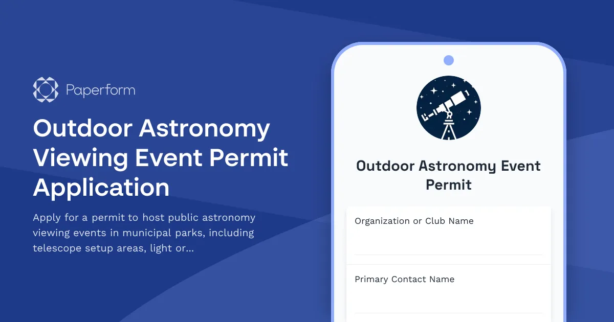 Outdoor Astronomy Viewing Event Permit Application