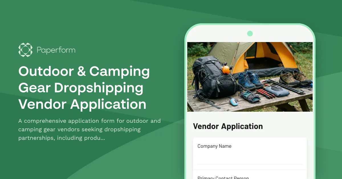 Outdoor & Camping Gear Dropshipping Vendor Application