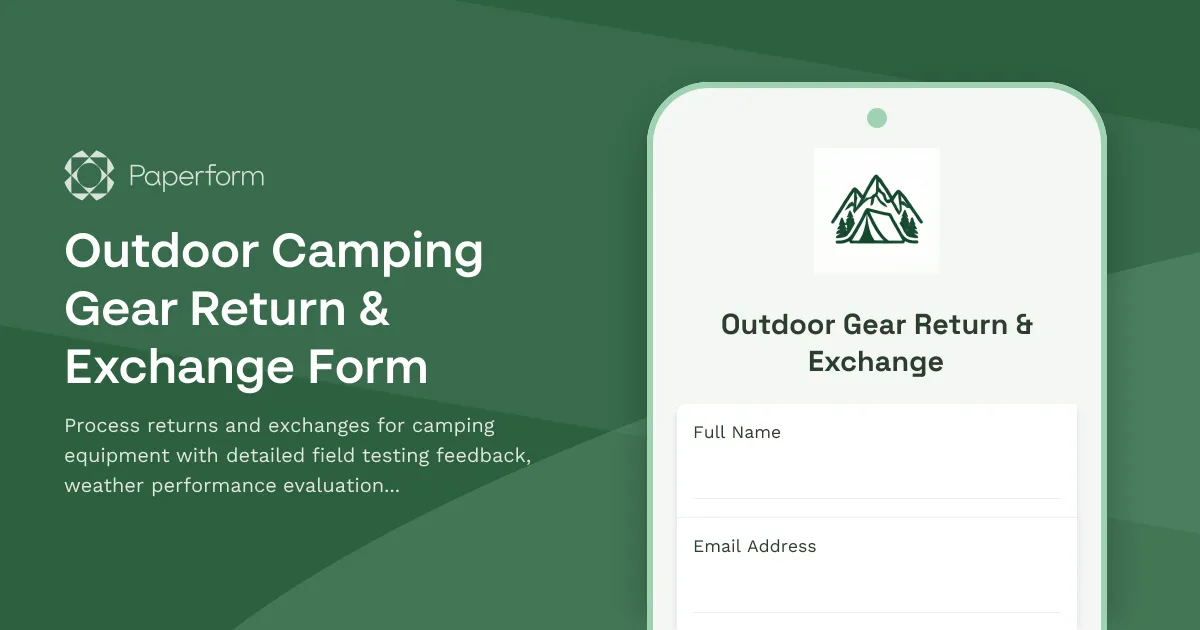 Outdoor Camping Gear Return & Exchange Form