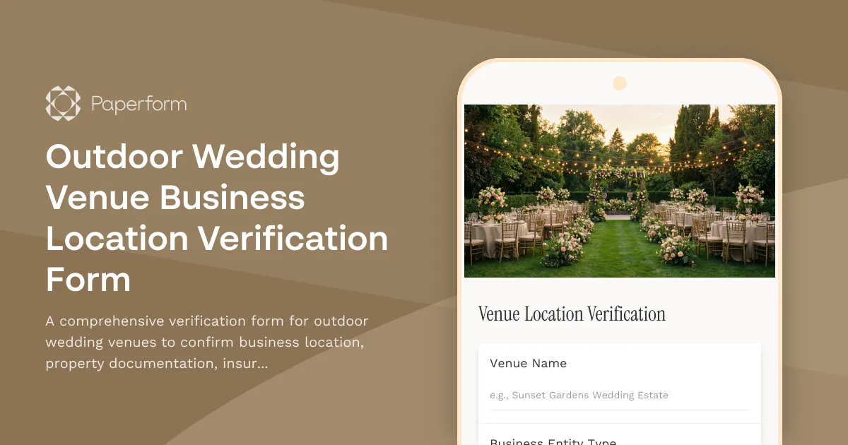 Outdoor Wedding Venue Business Location Verification Form