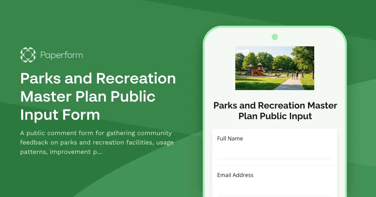 Parks and Recreation Master Plan Public Input Form
