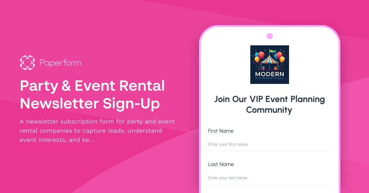 Party & Event Rental Newsletter Sign-Up