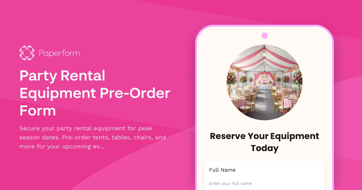 Party Rental Equipment Pre-Order Form