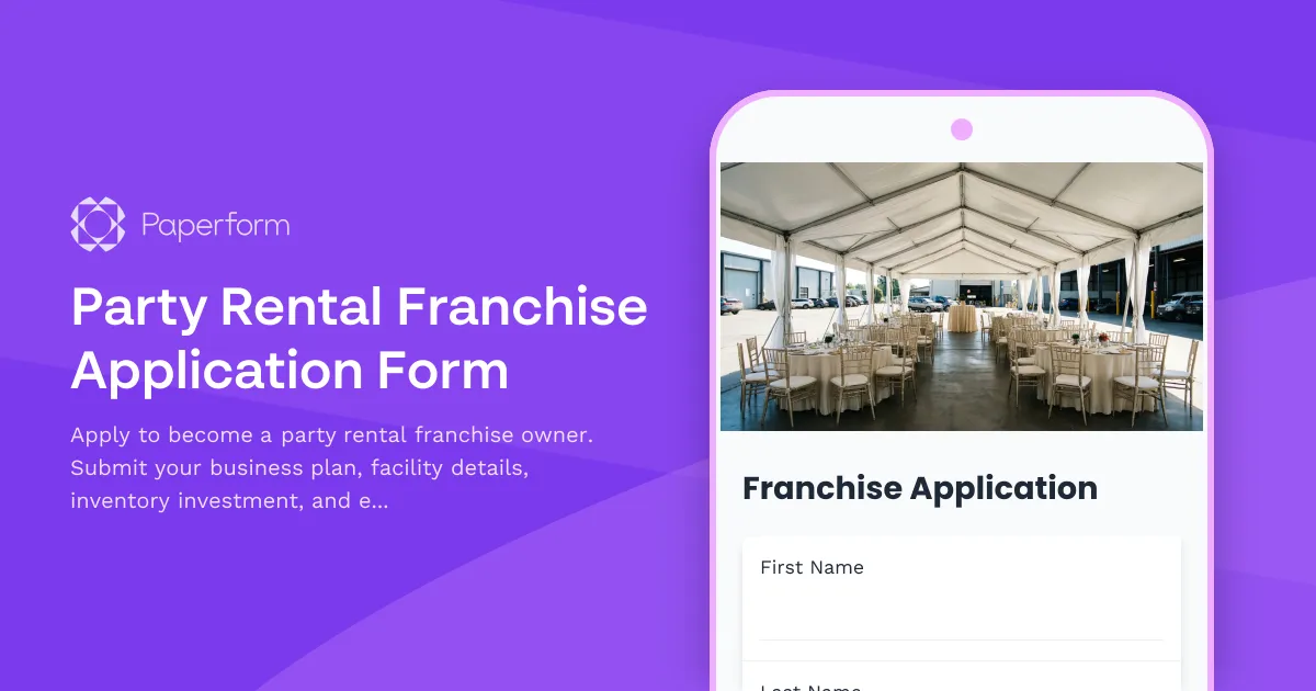 Party Rental Franchise Application Form