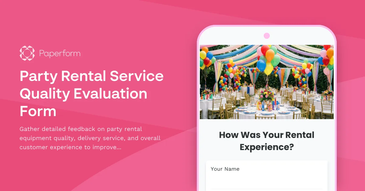 Party Rental Service Quality Evaluation Form