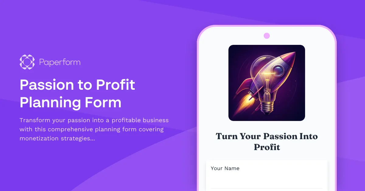 Passion to Profit Planning Form