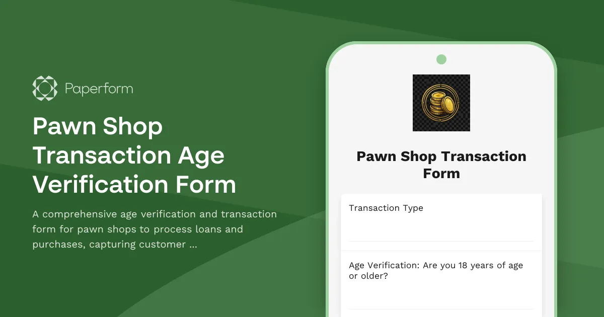 Pawn Shop Transaction Age Verification Form