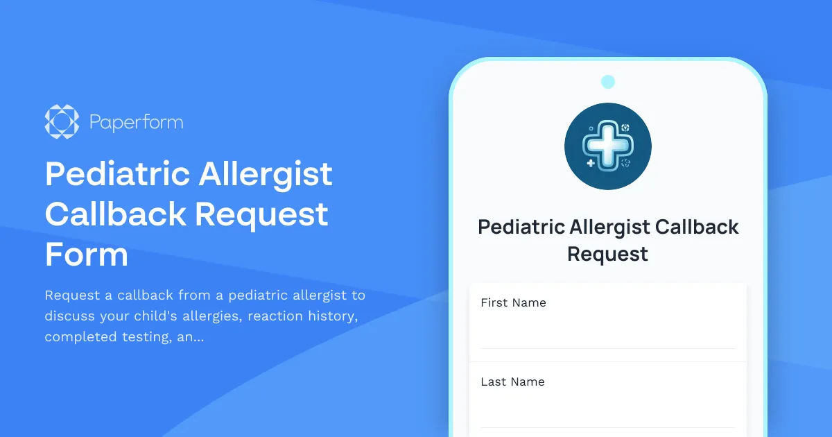 Pediatric Allergist Callback Request Form