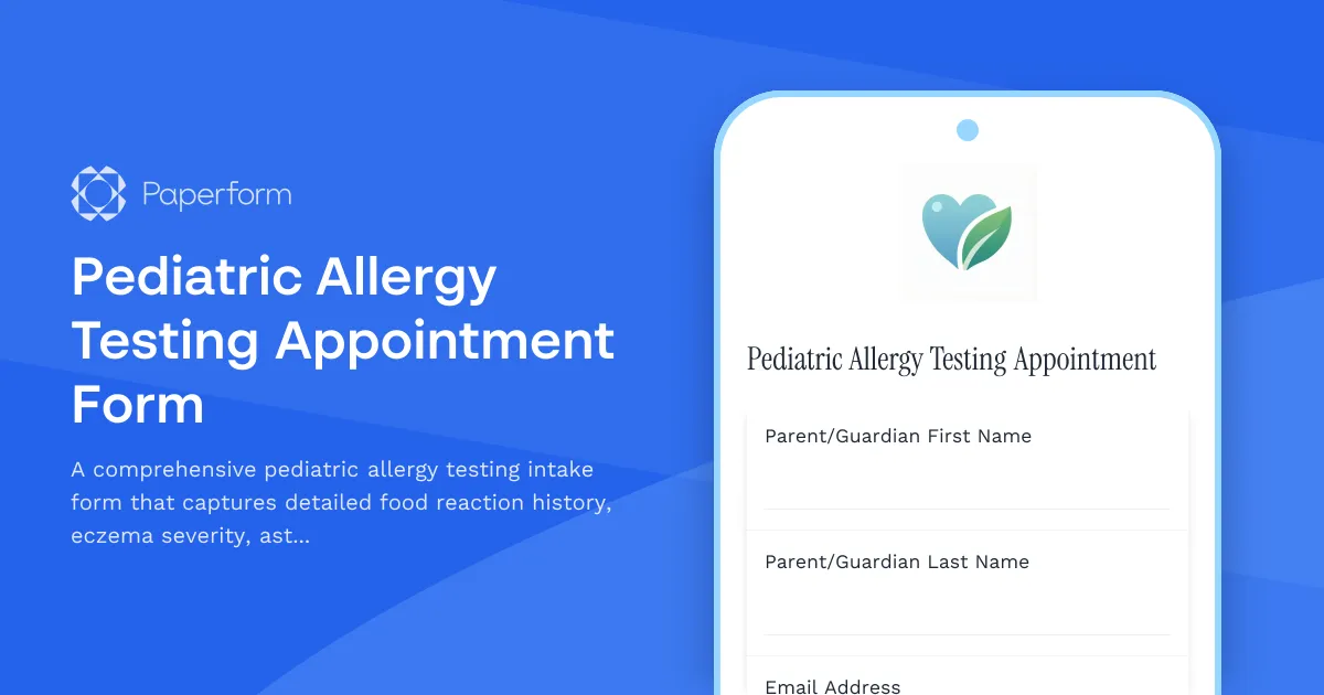 Pediatric Allergy Testing Appointment Form