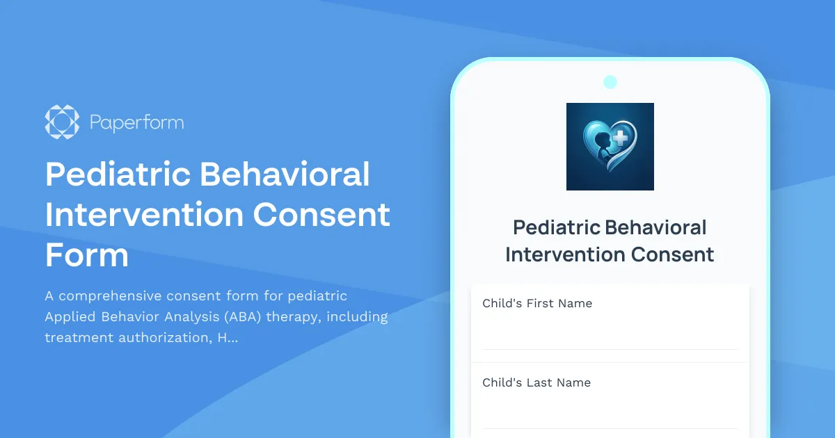Pediatric Behavioral Intervention Consent Form