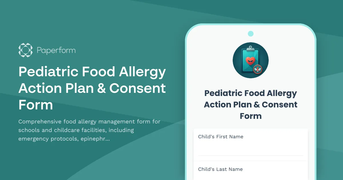 Pediatric Food Allergy Action Plan & Consent Form