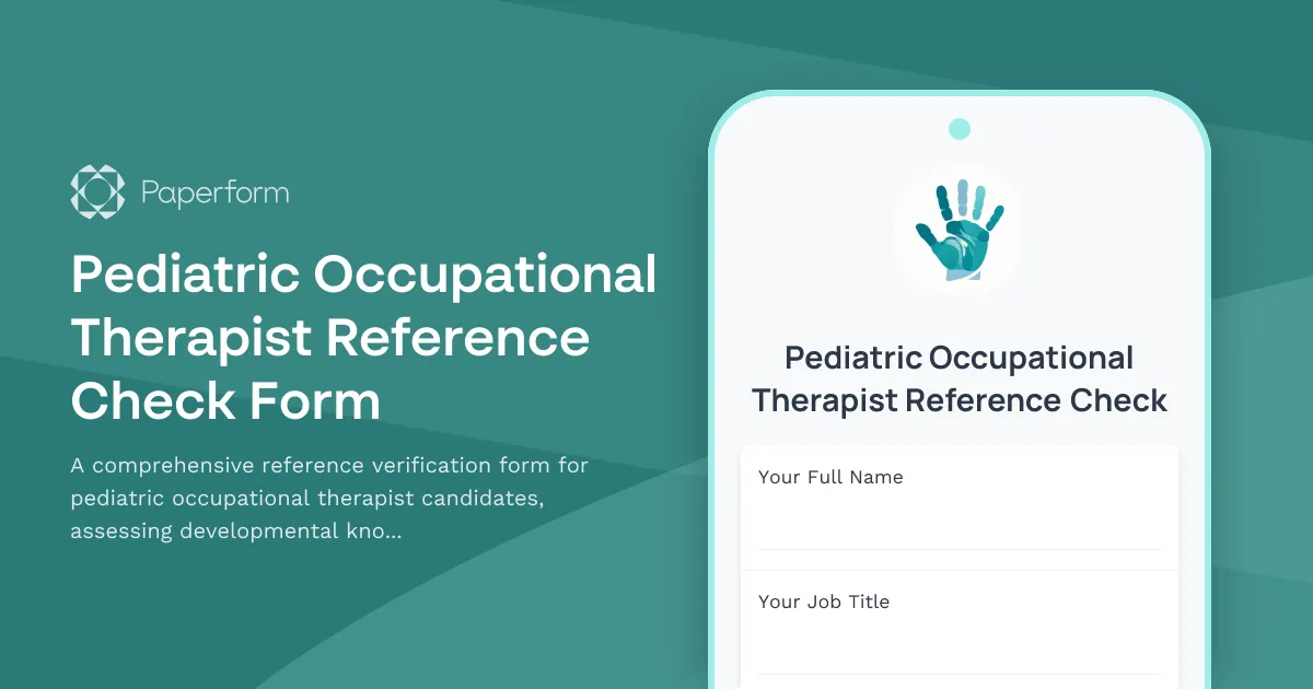 Pediatric Occupational Therapist Reference Check Form