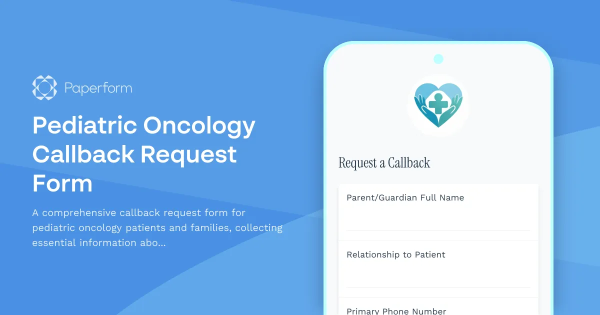 Pediatric Oncology Callback Request Form