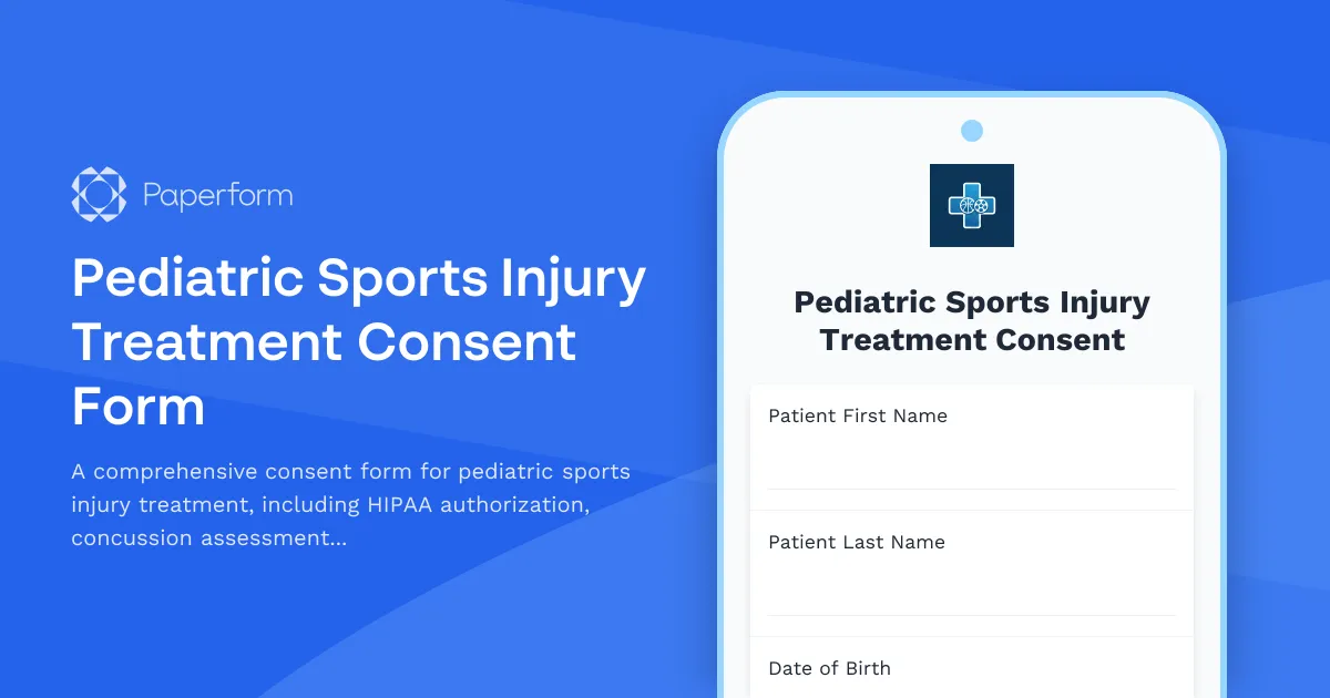 Pediatric Sports Injury Treatment Consent Form