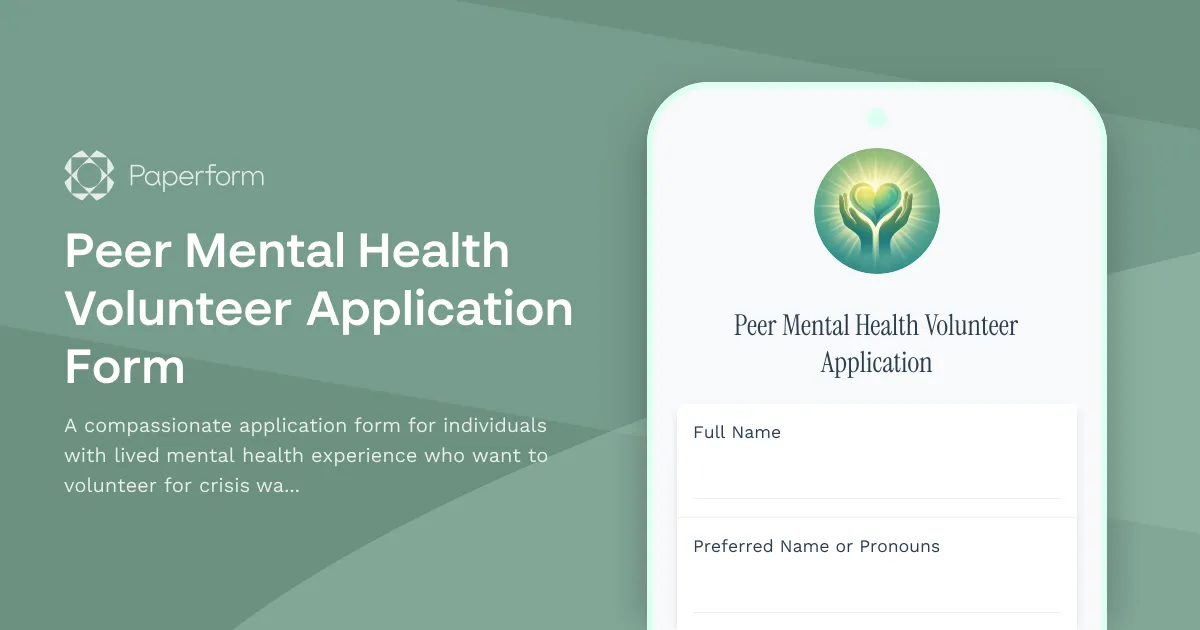 Peer Mental Health Volunteer Application Form