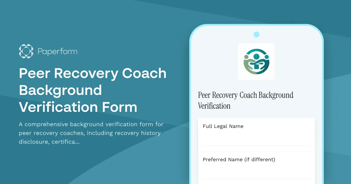 Peer Recovery Coach Background Verification Form
