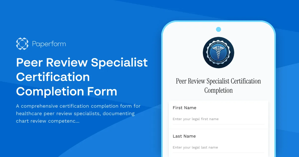 Peer Review Specialist Certification Completion Form