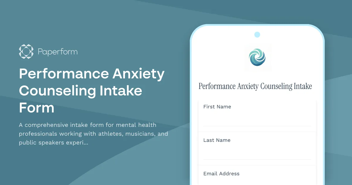 Performance Anxiety Counseling Intake Form