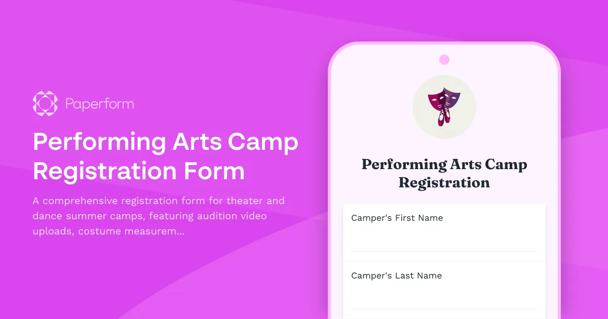 Performing Arts Camp Registration Form